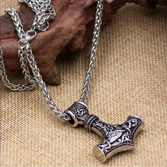 Viking Norse mjolnir Thor’s hammer necklace NEW NIP NWT weave chain stainless - Picture 8 of 16